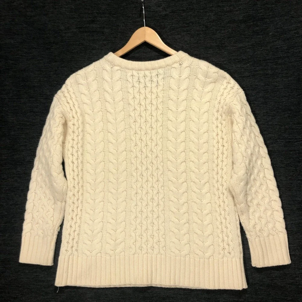 J. Jill Cable Knit Sweater Lambswool Blend Crew‎ Neck Pullover Ivory Small